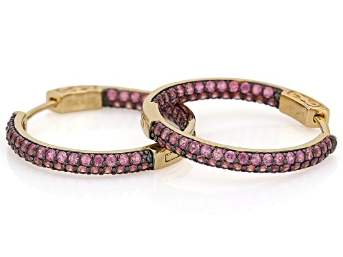 Pre-Owned 2.93ctw Raspberry Rhodolite 18K Yellow Gold Over Sterling Silver Inside-Out Hoop Earrings