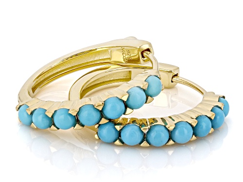 Pre-Owned 3mm Sleeping Beauty Turquoise 18K Yellow Gold Over Sterling Silver Earrings