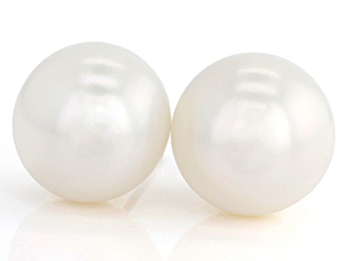 Pre-Owned 13mm White Cultured Freshwater Pearl Rhodium Over Sterling Silver Stud Earrings