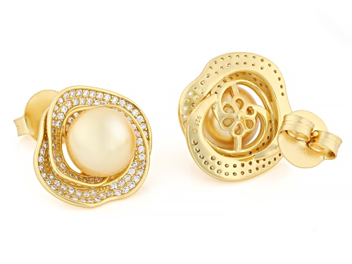 Pre-Owned Pearlfection® 10mm Golden South Sea Simulant With Bella Luce® 18k Yellow Gold Over Silver