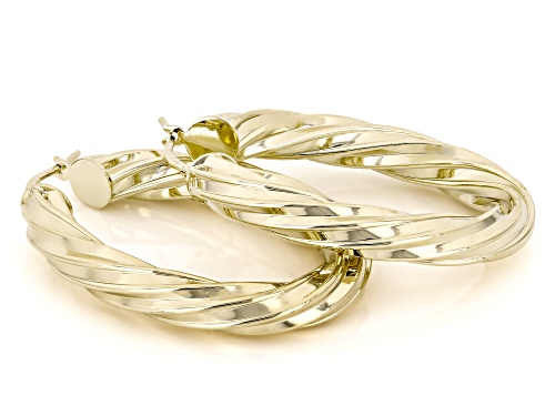 Pre-Owned Moda Al Massimo® 18k Yellow Gold Over Bronze Polished And Diamond Cut Twisted Oval Hoop Ea