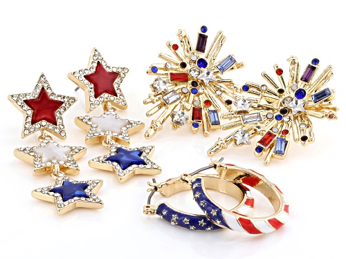 Pre-Owned Off Park® Collection, Multi-Color Acrylic Gold Tone Patriotic Earring Set of 3