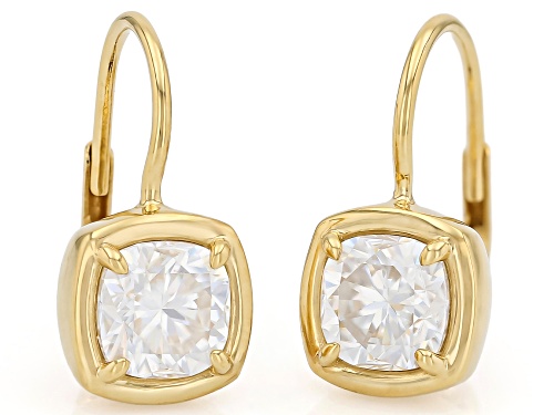 Pre-Owned MOISSANITE FIRE® 3.40CTW DEW SQUARE CUSHION 14K YELLOW GOLD OVER SILVER EARRINGS