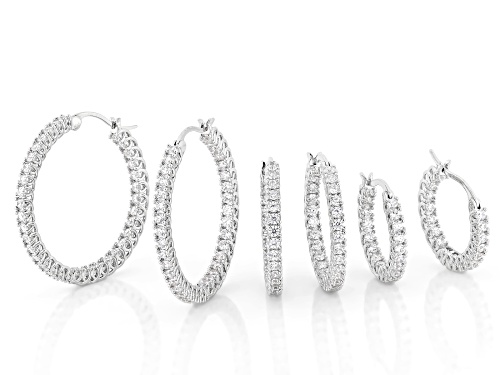 Pre-Owned Bella Luce® Ottone 6.22ctw Rhodium Plated Hoop Earrings- Set of 3 (5.04ctw DEW)