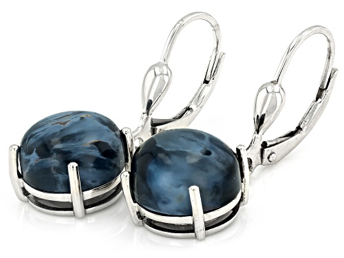 Pre-Owned 10mm Blue Pietersite With 0.04ctw White Zircon Rhodium Over Sterling Silver Dangle Earring