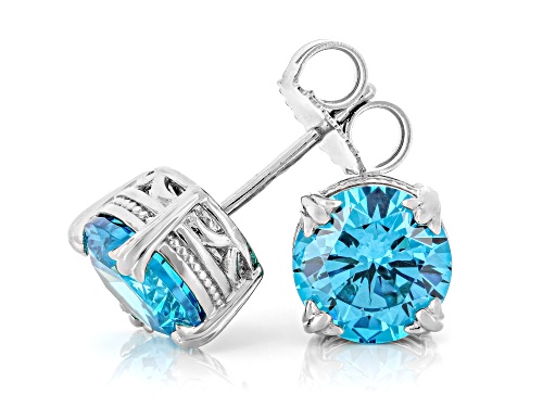 Pre-Owned Bella Luce® 6.00ctw Blue Topaz Simulant Rhodium Over Sterling Silver Stud Earrings
