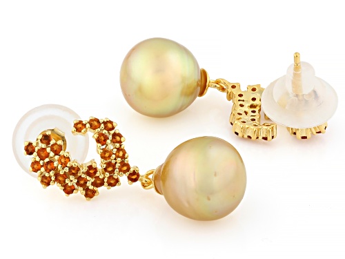 Pre-Owned 10mm Golden Cultured South Sea Pearl & 0.94ctw Citrine 18k Yellow Gold Over Sterling Silve