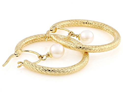 Pre-Owned 6mm White Cultured Freshwater Pearl 18k Yellow Gold Over Bronze Hoop Earrings