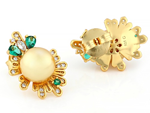 Pre-Owned Pearlfection® 10mm Golden South Sea Simulant With Bella Luce® 18k Yellow Gold Over Silver
