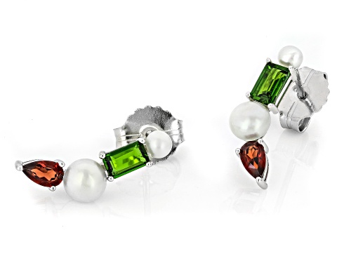 Pre-Owned 0.88ctw Chrome with Vermelho Garnet™ & Cultured Freshwater Pearl Rhodium Over Silver Earri