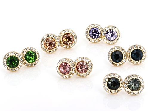 Pre-Owned Off Park® Collection, Multi-Color Crystal Gold Tone Halo Stud Earring Set of 6