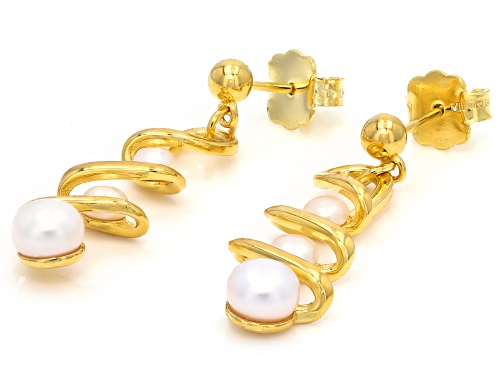Pre-Owned Genusis™ 4mm and 6mm White Cultured Freshwater Pearl 18k Yellow Gold Over Bronze Earrings
