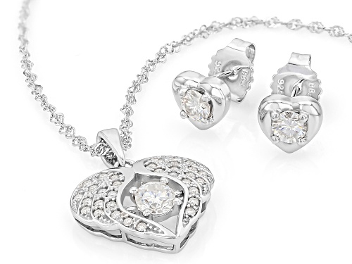 Pre-Owned MOISSANITE FIRE® 1.48CTW DEW ROUND PLATINEVE® PENDANT WITH CHAIN AND EARRINGS SET