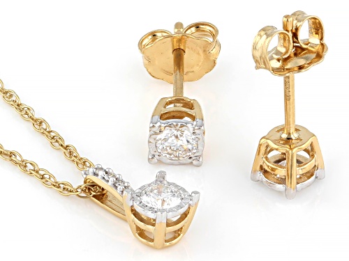 Pre-Owned Prazana® Lab-Grown Diamonds .50ctw Diamond 14K Gold Over Silver Earring, Pendant/Chain Set