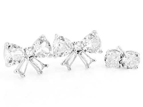 Pre-Owned Bella Luce® 7.07ctw White Diamond Simulant Rhodium Over Sterling Silver Bow Earring and St