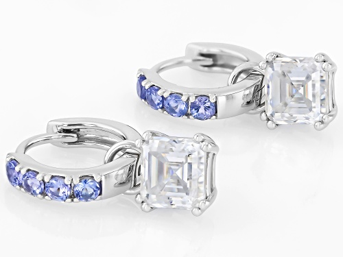 Pre-Owned MOISSANITE FIRE® 3.70CTW DEW ASSCHER CUT WITH 0.53CTW  ROUND TANZANITE PLATINEVE® EARRINGS