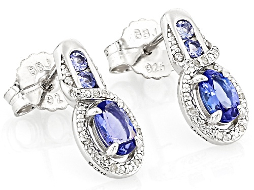 Pre-Owned 0.77ctw Oval And 0.14ctw Round Tanzanite With .03ctw Diamond Accent Rhodium Over Silver Ea