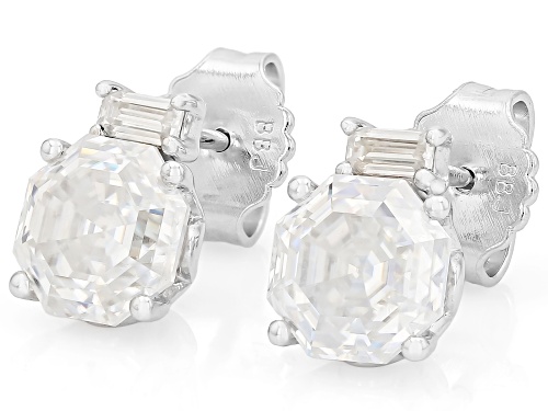 Pre-Owned MOISSANITE FIRE® 5.40CTW DEW OCTAGON PENTALUXE CUT AND EMERALD CUT PLATINEVE® EARRINGS