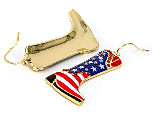Pre-Owned Off Park® Collection, Multi-Color Enamel & Crystal Gold Tone Patriotic Cowboy Boot Earring