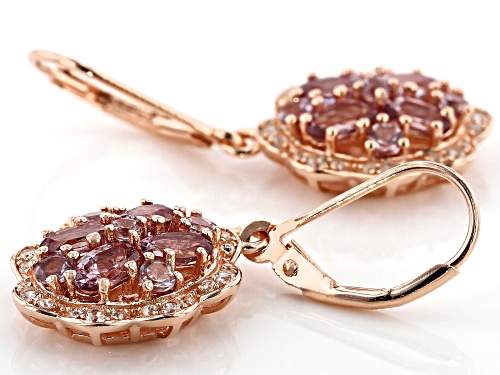 Pre-Owned 2.94ctw Color Shift Garnet & .41ctw White Zircon 18k Rose Gold Over Sterling Silver Dangle