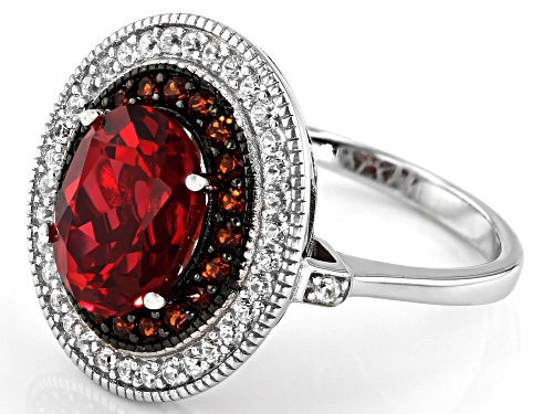 Pre-Owned 3.32ct Oval Lab Padparadscha Sapphire, .30ctw Garnet & .42ctw Zircon Rhodium Over Silver R - Size 8