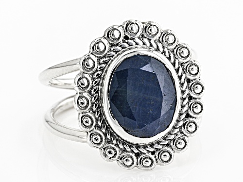 Pre-Owned 2.75ctw 11x9mm Oval Blue Sapphire Rhodium Over Sterling Silver Ring - Size 6