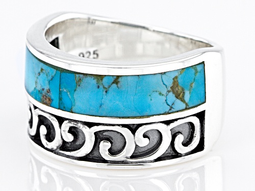 Pre-Owned Southwest Style By JTV™ 22 x 4.5mm Blue Turquoise Rhodium Over Silver Inlay Ring - Size 6