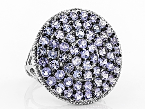 Pre-Owned 3.65ctw round tanzanite rhodium over sterling silver cluster ring. - Size 8