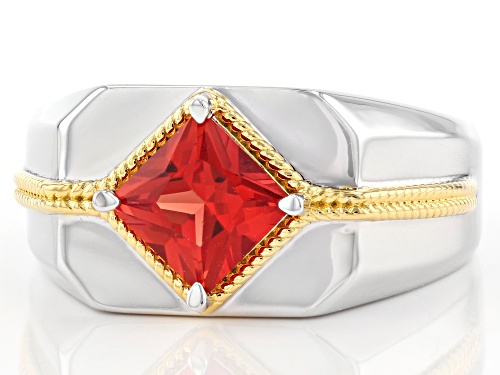 Pre-Owned 1.55ct Square Lab Created Padparadscha Sapphire Rhodium & 18k Gold Over Silver Two-Tone Me - Size 11