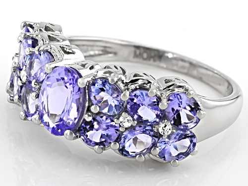 Pre-Owned 2.36ctw Oval Tanzanite with .04ctw Round White Zircon Rhodium Over Sterling Silver Band Ri - Size 7