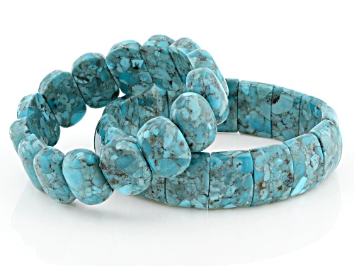 Pre-Owned Southwest Style By JTV™ 18x13mm Rectangular & Pillow Shape Turquoise 2 Stretch Bracelet Se