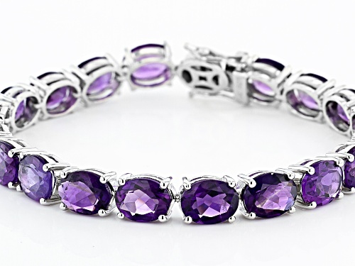 Pre-Owned 28.98ctw Oval African Amethyst Rhodium Over Sterling Silver Tennis Bracelet - Size 7.25