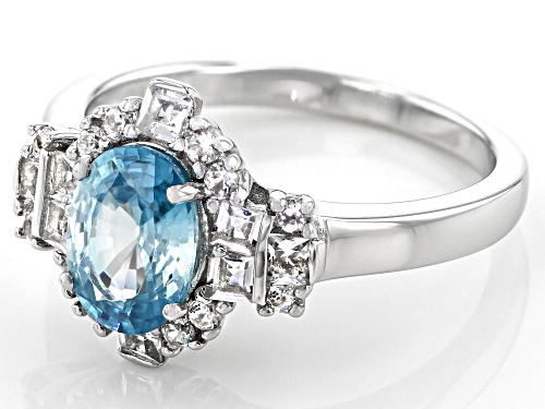 Pre-Owned 1.70ct Oval blue zircon with 0.31ctw topaz and 0.21ctw zircon rhodium over sterling silver - Size 8