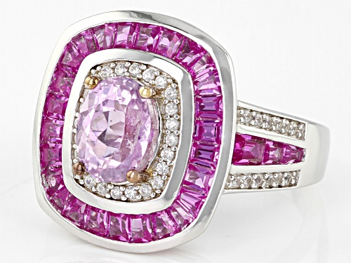 Pre-Owned 1.40CT KUNZITE, 1.24CTW LAB PINK SAPPHIRE,.28CTW ZIRCON RHODIUM OVER SILVER RING - Size 7
