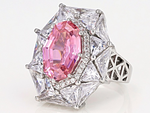 Pre-Owned Bella Luce ® 19.75ctw Pink And White Diamond Simulants Rhodium Over Sterling Silver Ring - Size 12