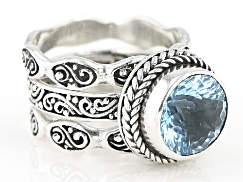 Pre-Owned Artisan Collection Of Bali™ 4.51ct 10mm Round Blue Topaz Silver Inspirational Ring Set Of - Size 7