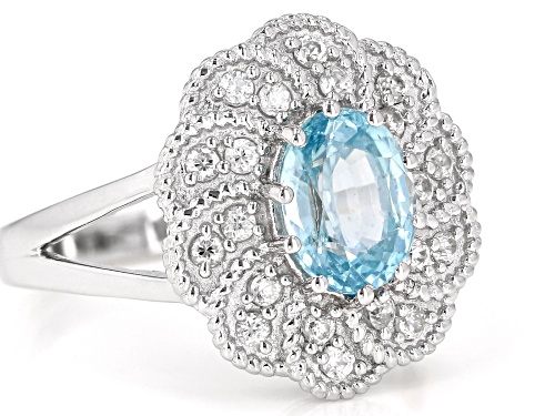 Pre-Owned 1.85ct Blue Zircon and 0.44ctw White Zircon Rhodium Over Sterling Silver Ring - Size 7
