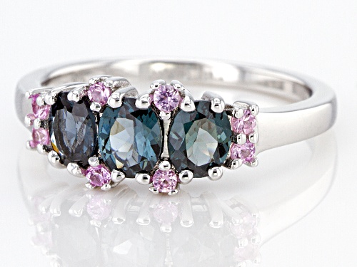 Pre-Owned .87ctw Oval Platinum Color Spinel With .20ctw Round Pink Sapphire Rhodium Over Silver Band - Size 6