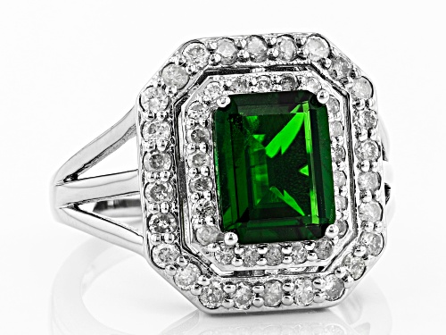 Pre-Owned 1.87ct Emerald Cut Russian Chrome Diopside With .74ctw Round White Diamonds Rhodium Over S - Size 7