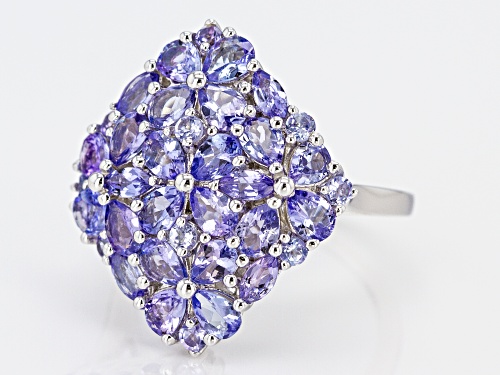 Pre-Owned 2.86CTW ROUND, MARQUISE AND PEAR SHAPE TANZANITE RHODIUM OVER STERLING SILVER RING - Size 9