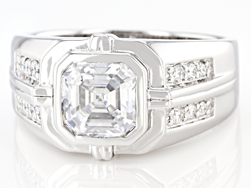 Pre-Owned MOISSANITE FIRE(R) 3.28CTW DEW OCTAGONAL ASSCHER CUT AND ROUND PLATINEVE(R) MENS RING - Size 10
