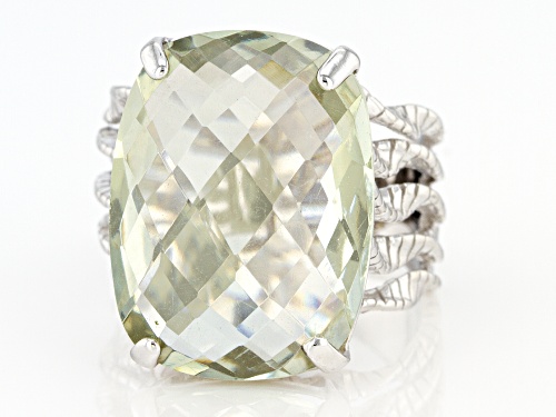 Pre-Owned 15.00ct Rectangular Cushion, Checkerboard Cut Brazilian Prasiolite Rhodium Over Sterling S - Size 8