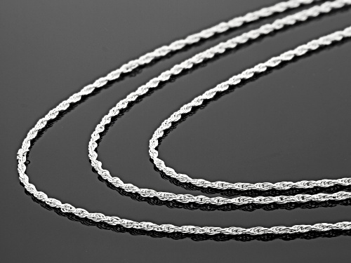 Pre-Owned Sterling Silver Sliding Adjustable 1mm Rope Link 24 Inch Chain Necklace Set Of Three - Size 24