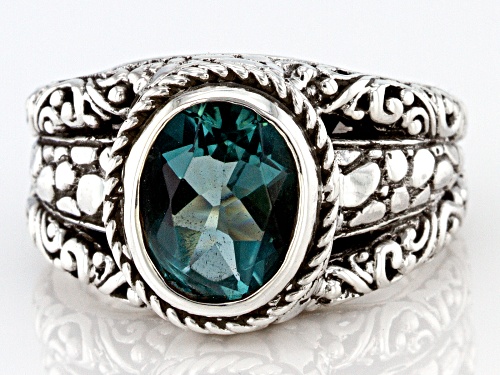 Pre-Owned Artisan Collection Of Bali™ 2.75ct 10x8mm Oval Teal Fluorite Sterling Silver Solitaire Rin - Size 10