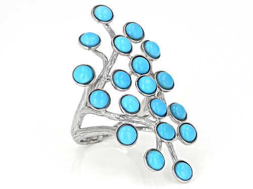 Pre-Owned Southwest Style By JTV™ 4mm Round Sleeping Beauty Turquoise Rhodium Over Silver Ring - Size 7