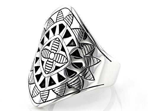 Pre-Owned Southwest Style By JTV™ Rhodium Over Sterling Silver Tribal Flower Ring - Size 7