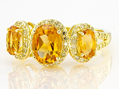 Pre-Owned 1.65ctw Oval Citrine With 0.25ctw Round Yellow Diamond 18k Yellow Gold Over Sterling Silve - Size 7