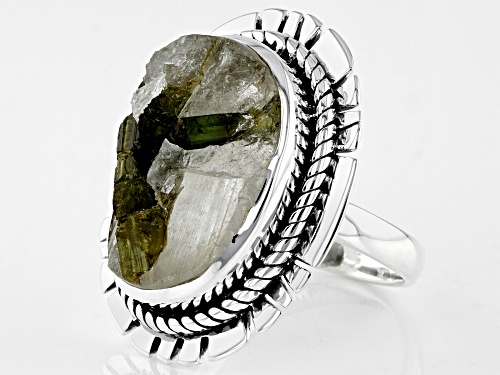 Pre-Owned Artisan Collection of India™ Green & White Tourmalinated Quartz Sterling Silver Ring - Size 8