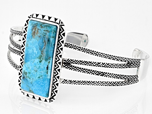 Pre-Owned Southwest Style By JTV™ Blue Turquoise Rhodium Over Silver Cuff Bracelet - Size 7.5