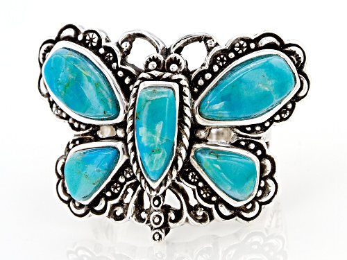 Pre-Owned Southwest Style By JTV™ Mixed Shapes Turquoise Rhodium Over Silver Dragonfly Ring - Size 10